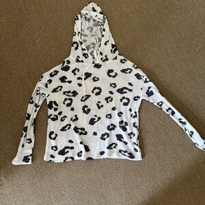 Leopard Print Long Sleeve Hoodie - Black and White